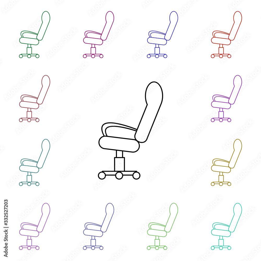 Poster office chair on wheels multi color style icon. simple thin line, outline vector of furniture icons f