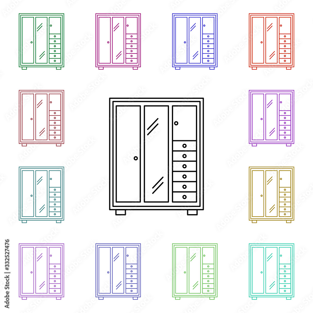 Poster wardrobe multi color style icon. simple thin line, outline vector of furniture icons for ui and ux, 