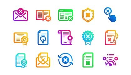 Decline, Cancel and Dislike. Reject icons. Disapprove classic icon set. Gradient patterns. Quality signs set. Vector