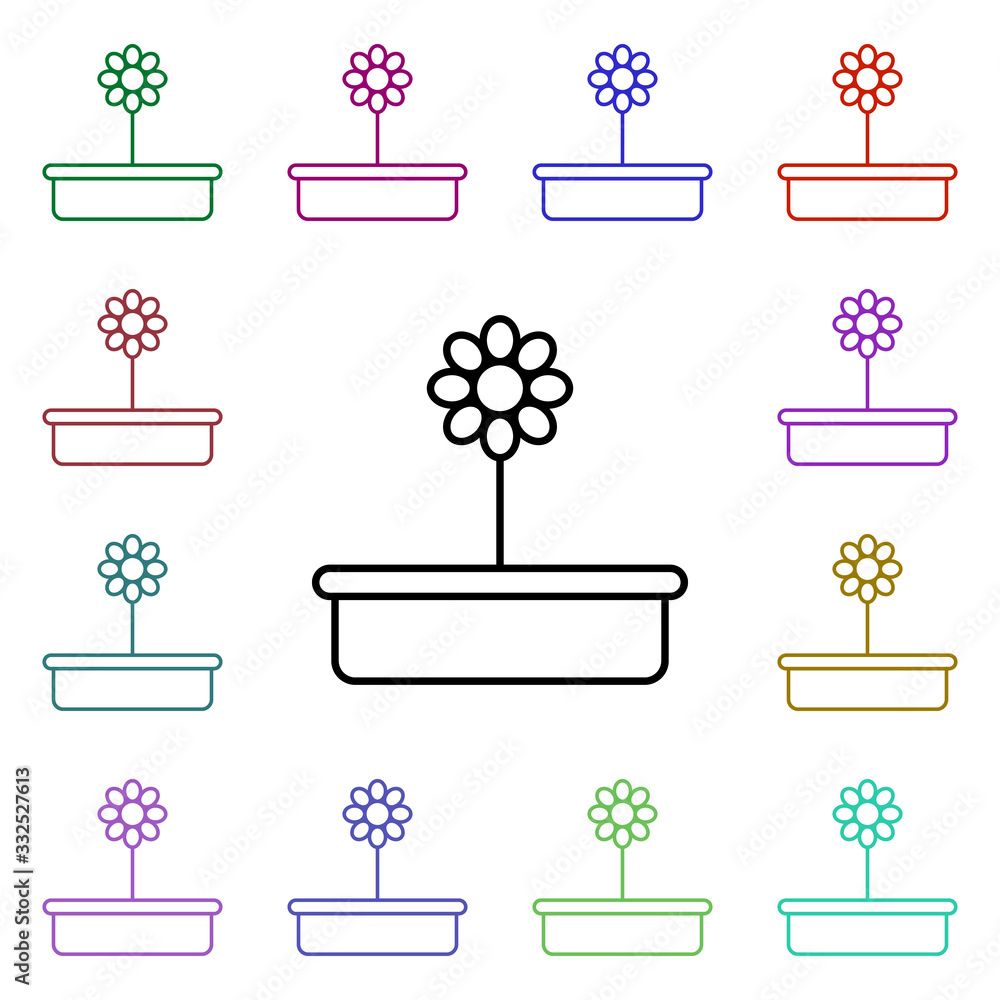 Poster flower in a pot line multi color style icon. simple thin line, outline vector of home things icons f