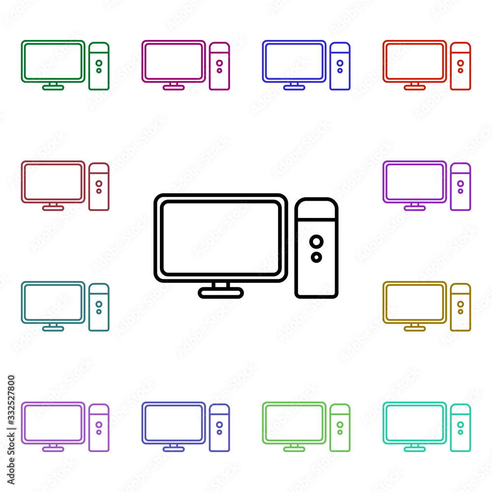 Poster desktop computer line multi color style icon. simple thin line, outline vector of home things icons 