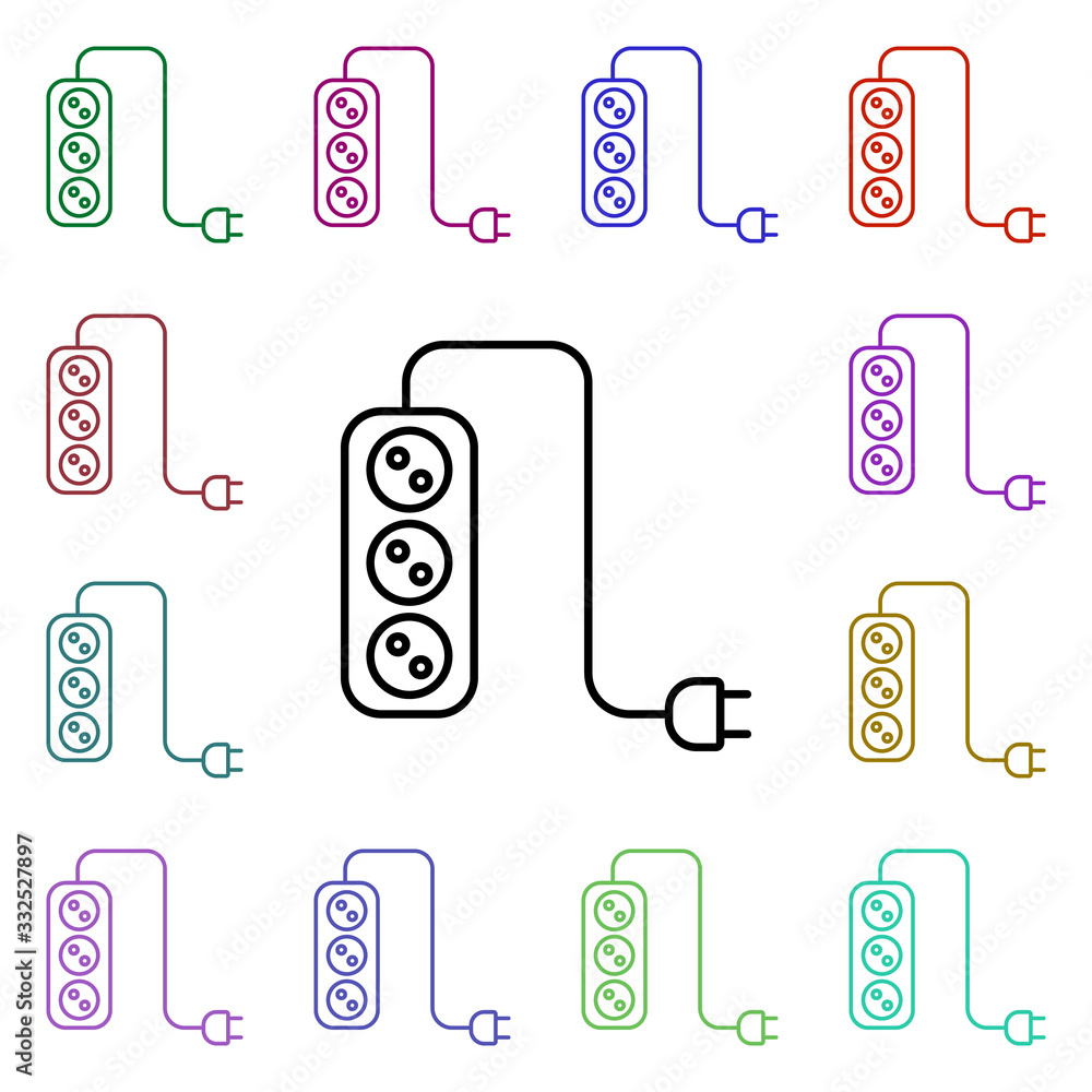Poster electrical extension cord line multi color style icon. simple thin line, outline vector of home thin
