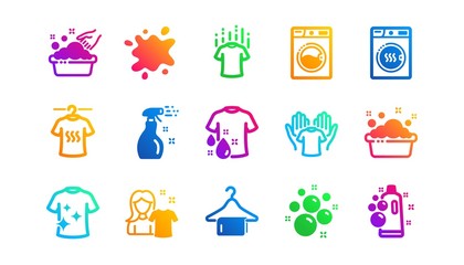 Dryer, Washing machine and dirt shirt. Laundry icons. Laundromat, hand washing, laundry service icons. Classic set. Gradient patterns. Quality signs set. Vector