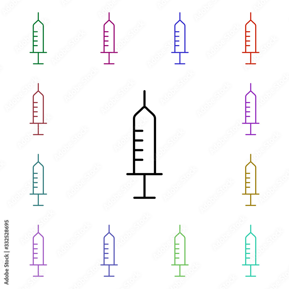 Poster syringe line multi color style icon. simple thin line, outline vector of hospital icons for ui and u
