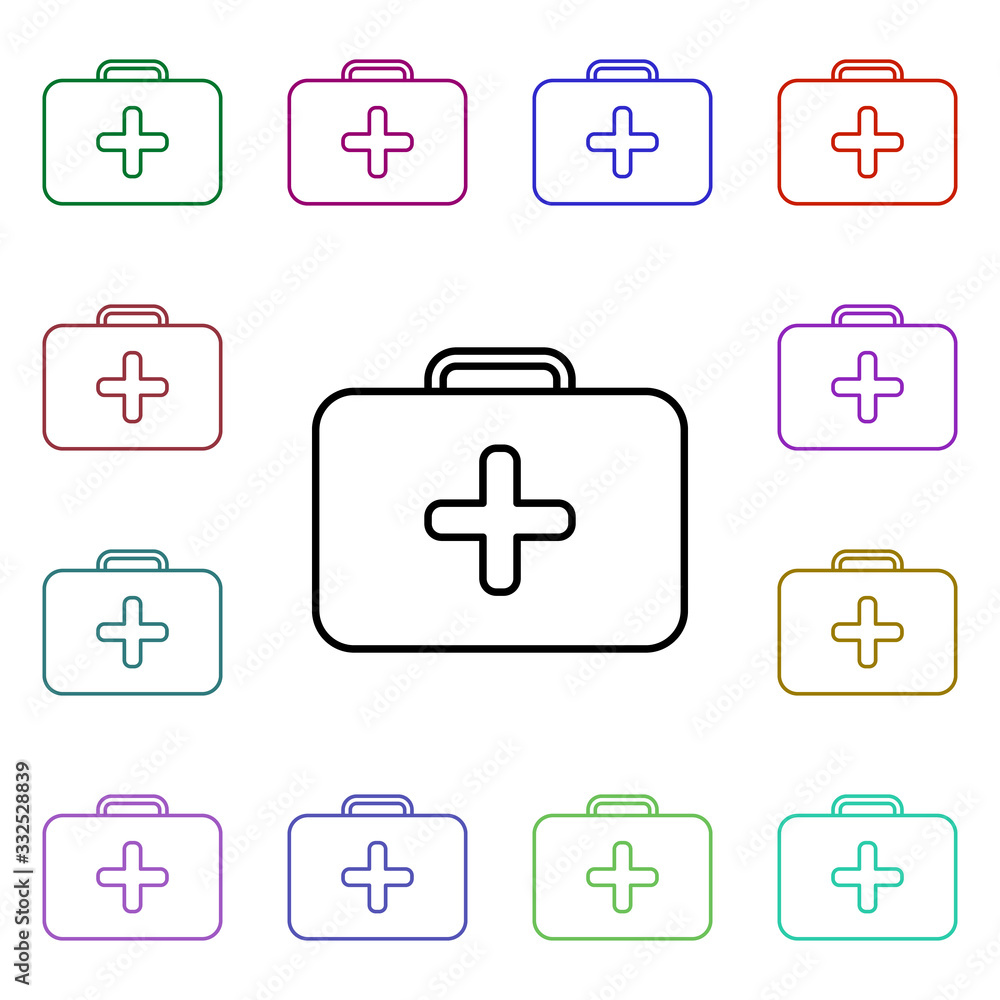 Poster first aid kit line multi color style icon. simple thin line, outline vector of hospital icons for ui