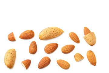 almonds isolated on a white background. Food. top view