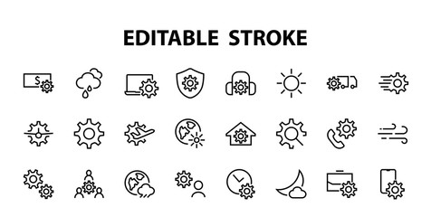  A simple set of settings and options related to Vector Line Icons. Contains icons such as set time, business, phone, and more. Editable Stroke.. 480x480
