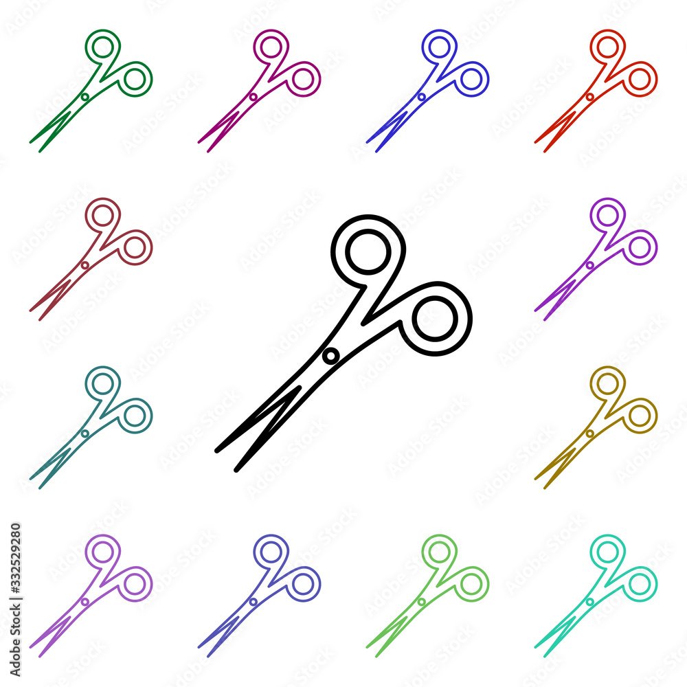 Poster medical scissors line multi color style icon. simple thin line, outline vector of hospital icons for