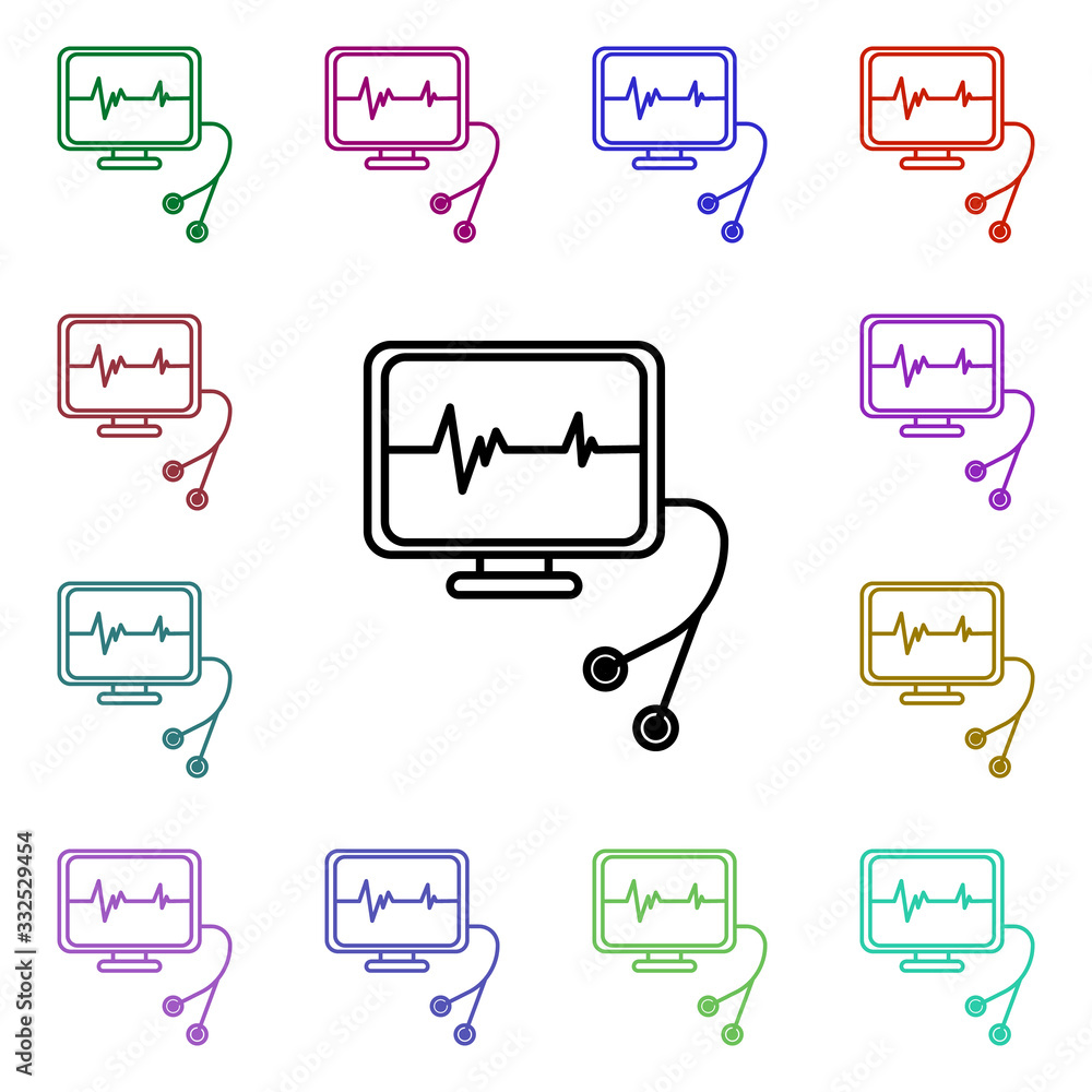 Poster heart rate meter line multi color style icon. simple thin line, outline vector of hospital icons for