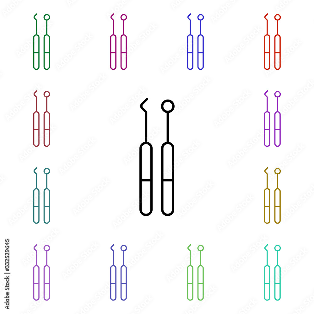 Aufkleber dentist's tools line multi color style icon. simple thin line, outline vector of hospital icons for 