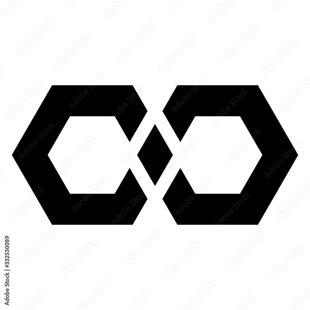 Poster black infinity symbol icon - hexagonal shape. simple flat vector design element