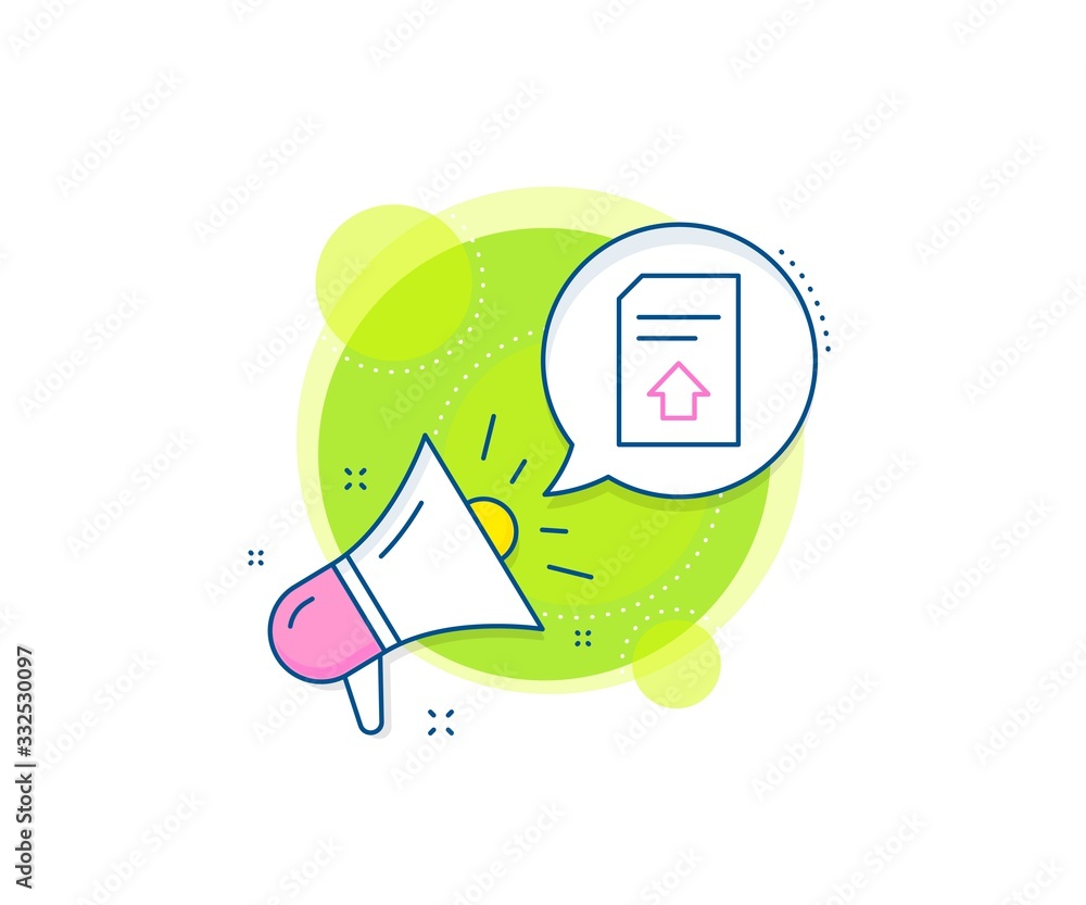 Poster information file sign. megaphone promotion complex icon. upload document line icon. paper page conce