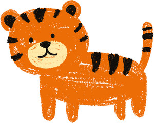 cute tiger hand drawn crayon illustration, vector
