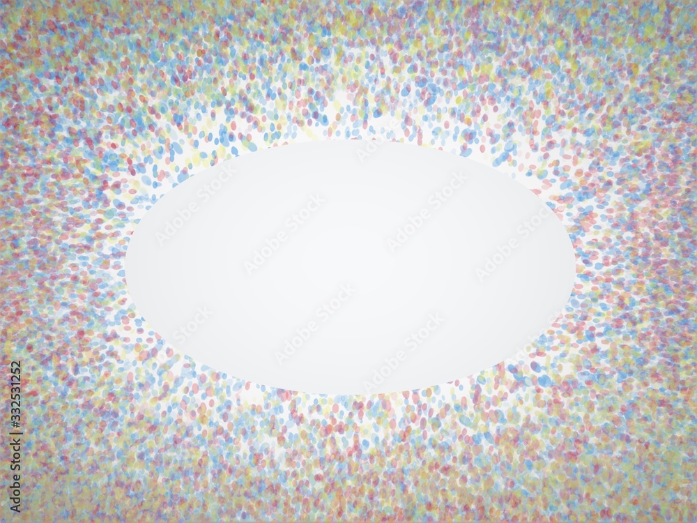 Poster Colorful dots around an elliptical white background for text input