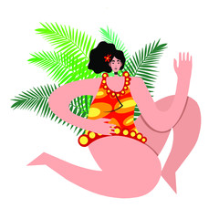 Brazilian samba dancers. Vector carnival in Rio de Janeiro girls a festival costume is dancing. Hand drawn