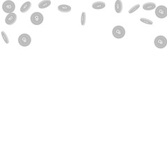 Russian ruble coins falling. Scattered black and w