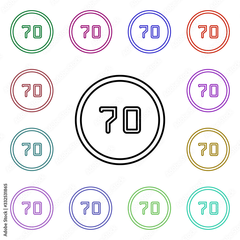 Poster speed limit 70 multi color style icon. simple thin line, outline vector of road sign icons for ui an