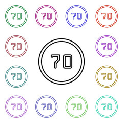 Speed limit 70 multi color style icon. Simple thin line, outline vector of road sign icons for ui and ux, website or mobile application