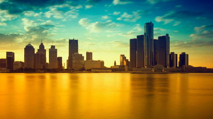 Fototapeta na wymiar Detroit Skyline, the view from Windsor, Ontario, Canada. 