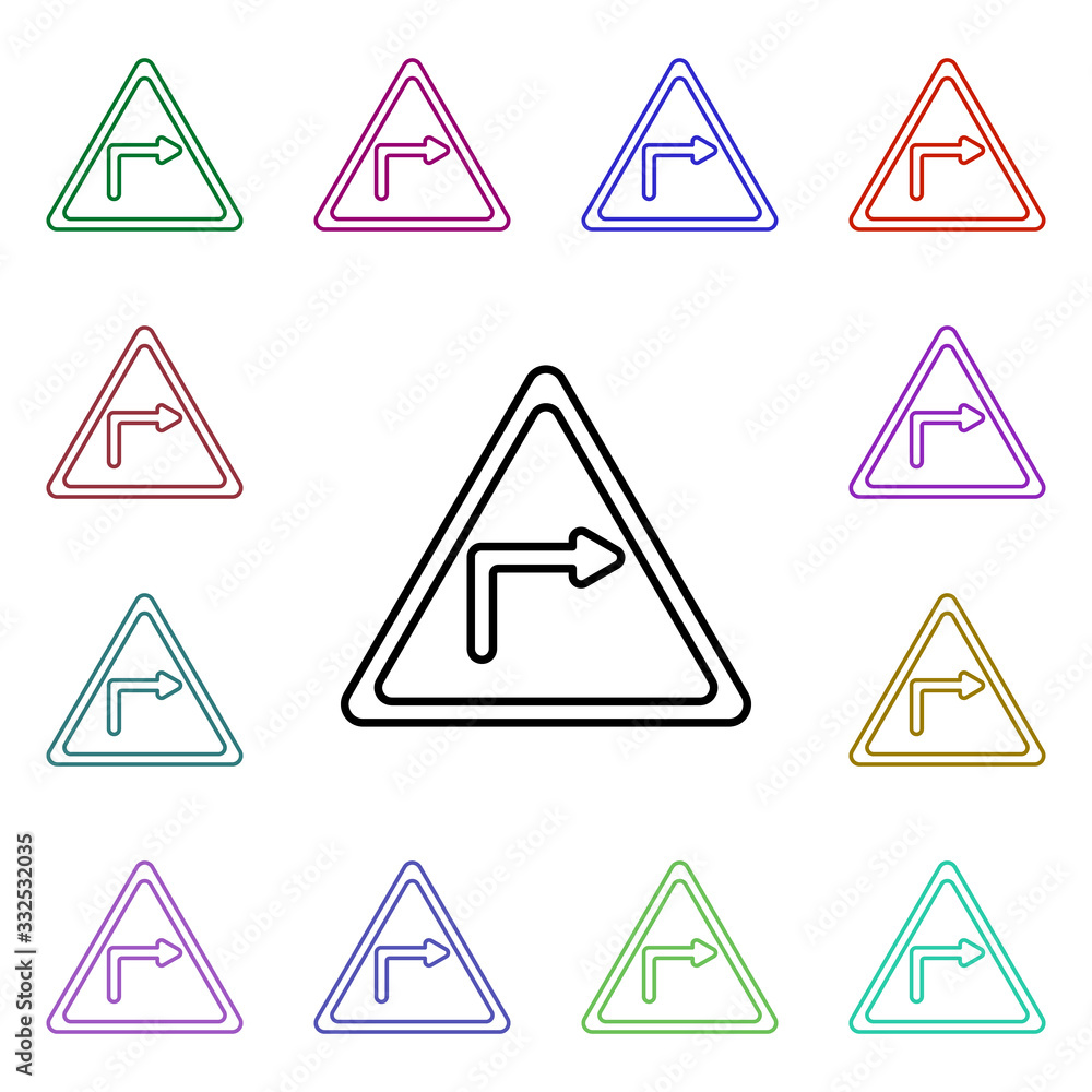 Aufkleber road sign on the right multi color style icon. simple thin line, outline vector of road sign icons f