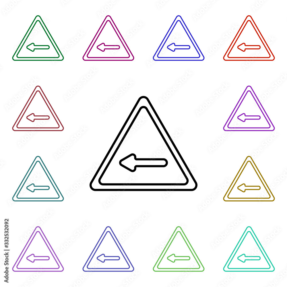 Poster sign traffic in left multi color style icon. simple thin line, outline vector of road sign icons for