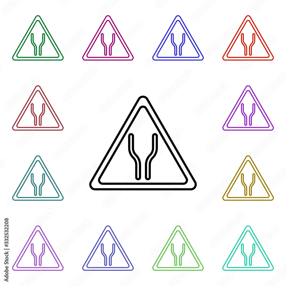 Aufkleber widens ahead multi color style icon. simple thin line, outline vector of road sign icons for ui and 