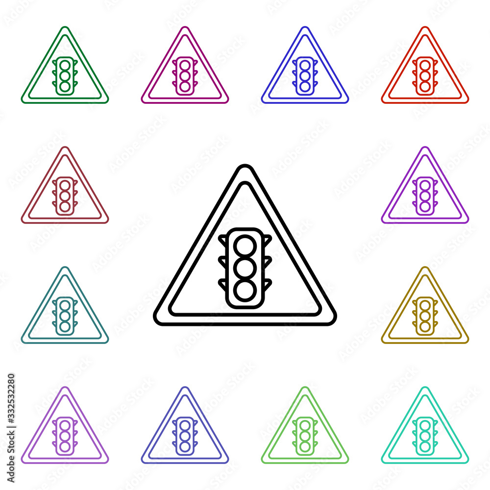 Aufkleber traffic signal road sign multi color style icon. simple thin line, outline vector of road sign icons