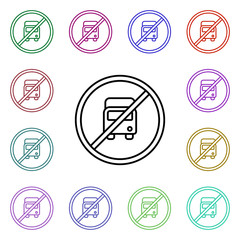Road sign prohibition to buses multi color style icon. Simple thin line, outline vector of road sign icons for ui and ux, website or mobile application