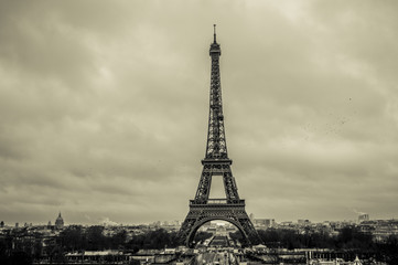 Metallic Eiffel Tower landscape in Paris France