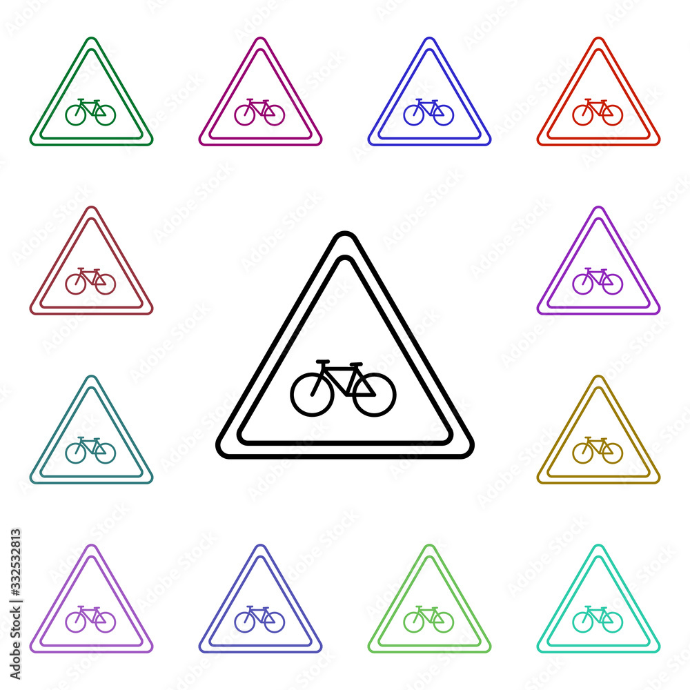Poster movement on bicycles is prohibited. multi color style icon. simple thin line, outline vector of road