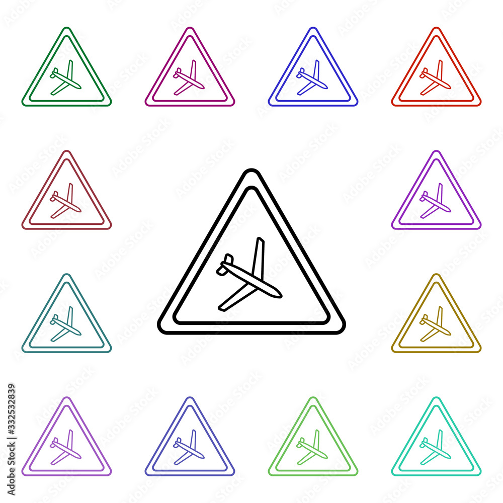 Poster road sign airport multi color style icon. simple thin line, outline vector of road sign icons for ui