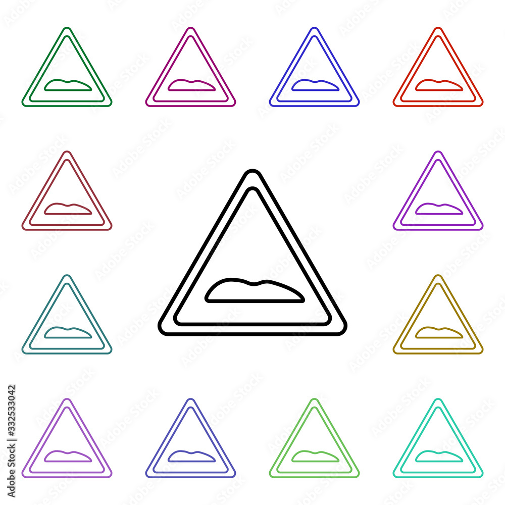 Poster sign artificial unevenness multi color style icon. simple thin line, outline vector of road sign ico