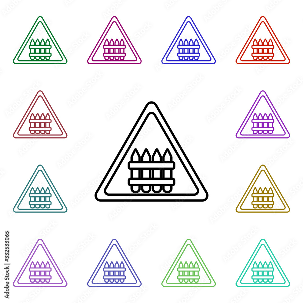 Poster sign railway crossing with barrier multi color style icon. simple thin line, outline vector of road 
