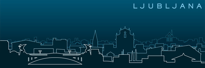 Ljubljana Multiple Lines Skyline and Landmarks