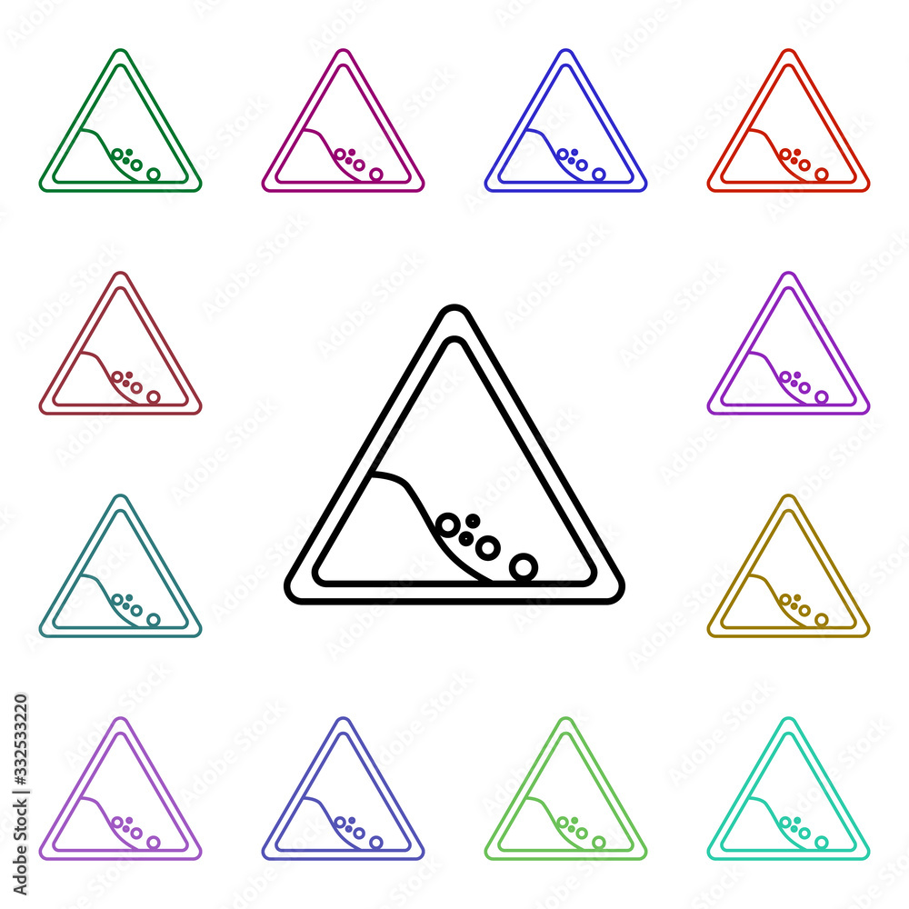 Poster falling stones multi color style icon. simple thin line, outline vector of road sign icons for ui an