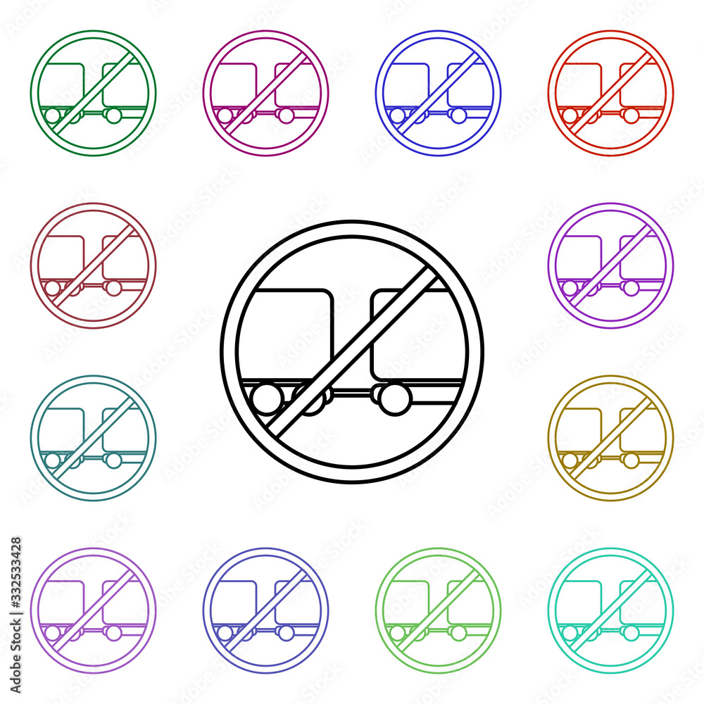 Poster trailer prohibited trailer multi color style icon. simple thin line, outline vector of road sign ico