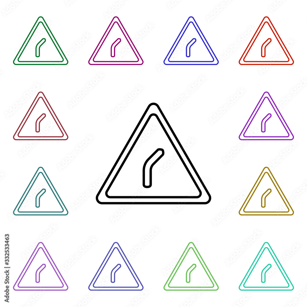 Poster dangerous bend multi color style icon. simple thin line, outline vector of road sign icons for ui an