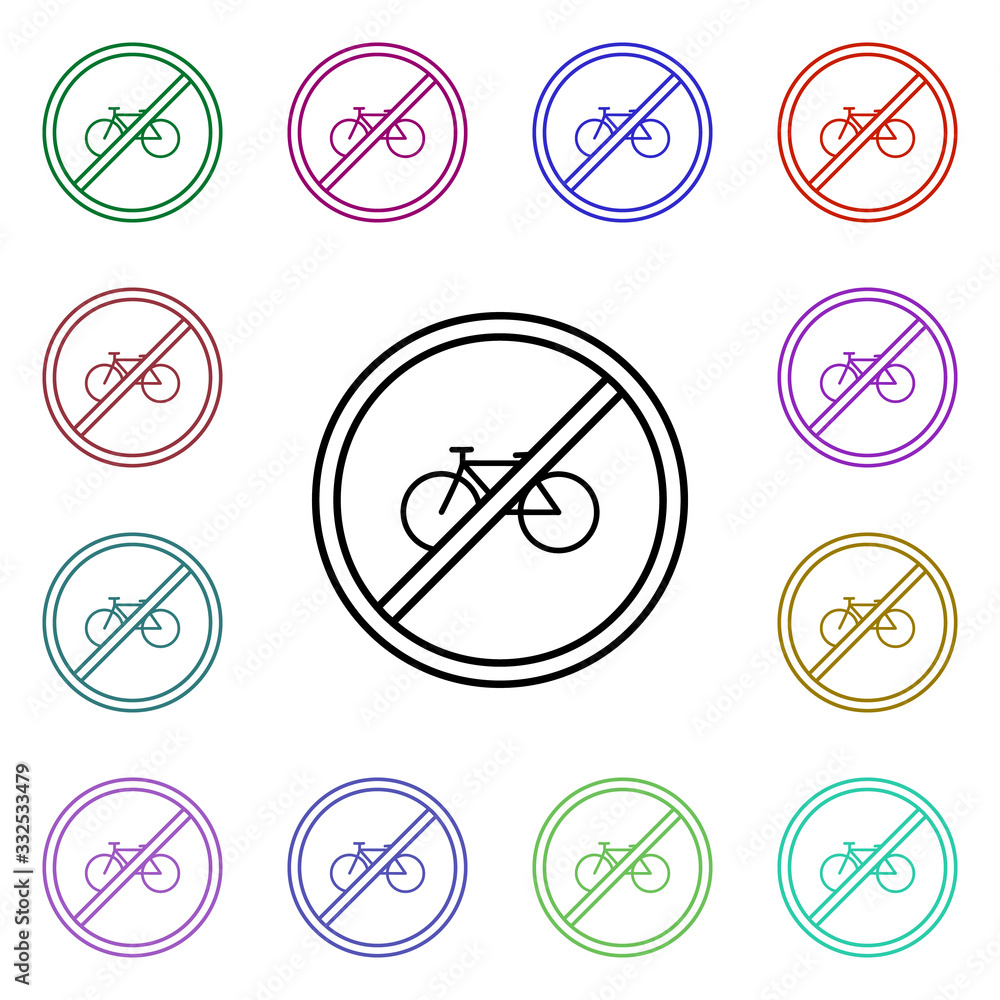Poster bicycle is prohibited multi color style icon. simple thin line, outline vector of road sign icons fo