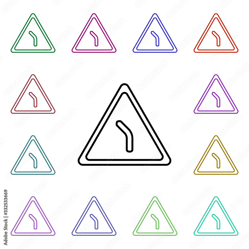 Poster abrupt turn multi color style icon. simple thin line, outline vector of road sign icons for ui and u