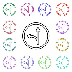 Move right or left multi color style icon. Simple thin line, outline vector of road sign icons for ui and ux, website or mobile application