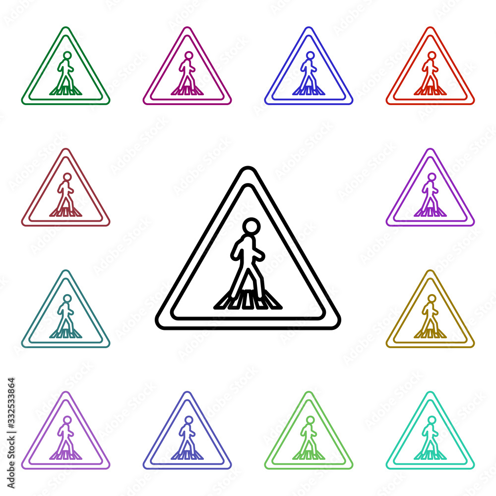 Poster pedestrian road sign multi color style icon. simple thin line, outline vector of road sign icons for