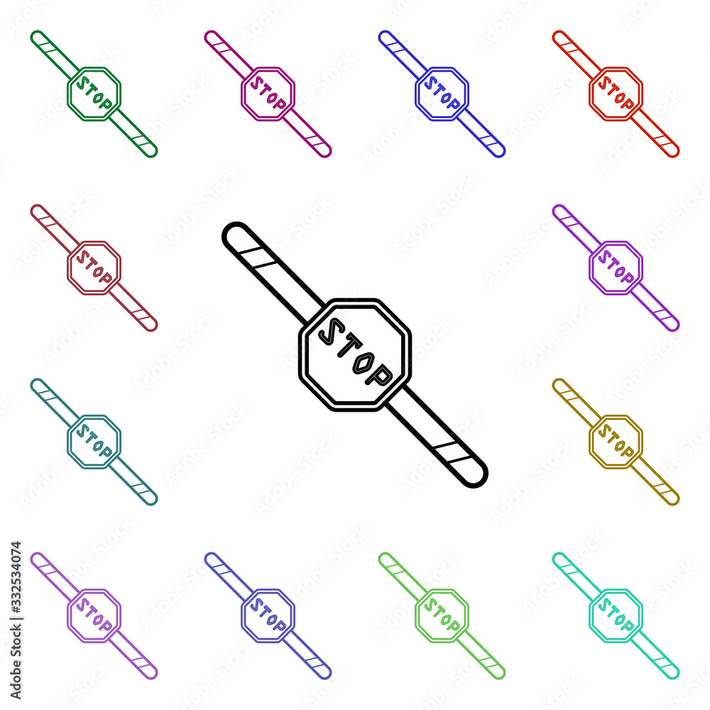 Poster stop sign on the barrier multi color style icon. simple thin line, outline vector of road sign icons