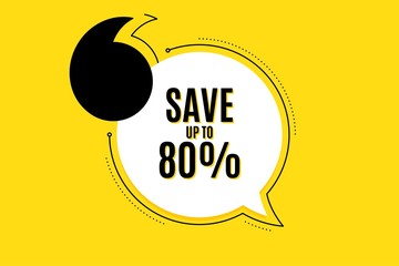 Quote banner with text. Save up to 80%. Discount Sale offer price sign. Special offer symbol. Texting quote template. Creative quotation marks design. Repetition statement. Vector