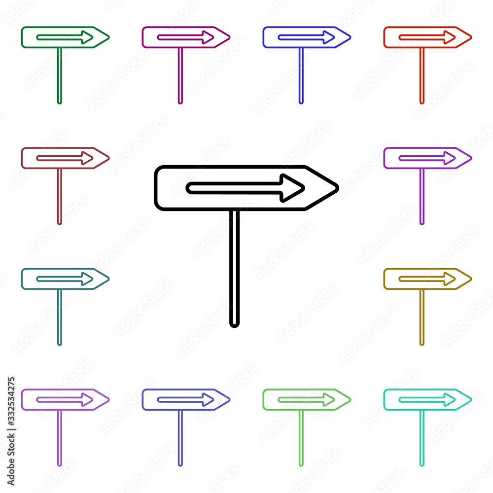 Aufkleber road sign on the right multi color style icon. simple thin line, outline vector of road sign icons f