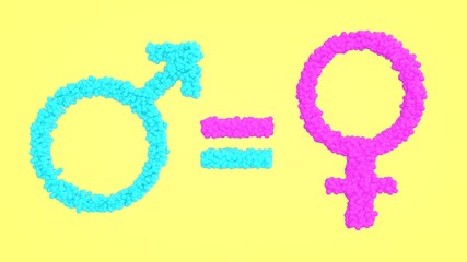3d illustration of gender equality symbol. Small balls shapes wavy surface with ripples. Trendy vibrant texture, graphic design, bright colored texture.