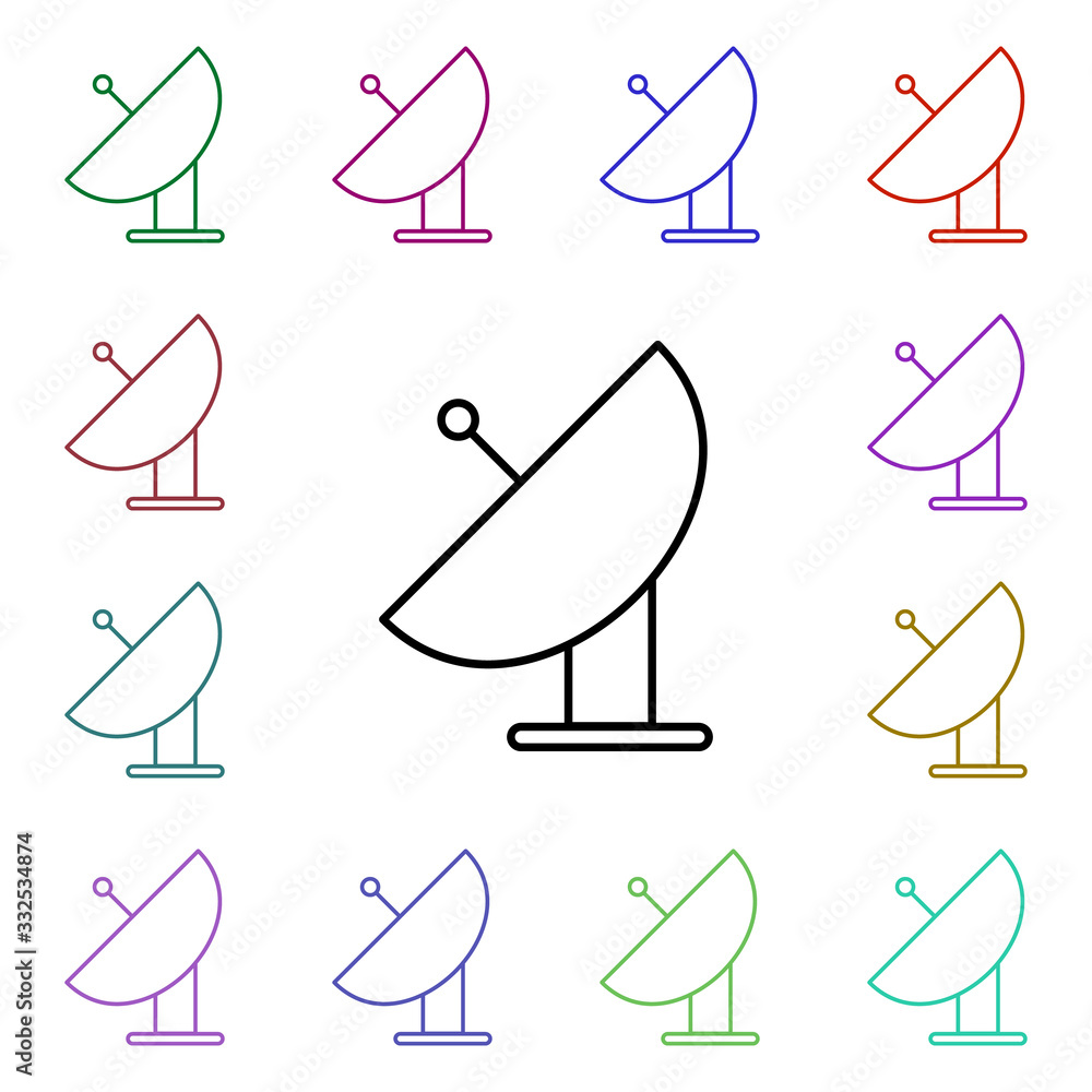 Poster satellite dish multi color style icon. simple thin line, outline vector of technology icons for ui a