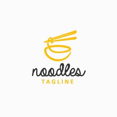 monoline noodle logo design inspiration . noodle chopstick bowl icon design template . asian food restaurant logo design . monoline icon