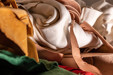 Colorful Leather samples, leatherwork tools, craftstmans tools, leather