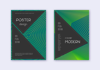 Black cover design template set. Green abstract li
