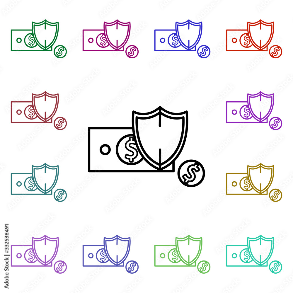Poster security, money multi color icon. simple thin line, outline vector of web icons for ui and ux, websi